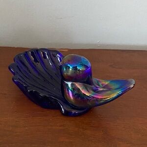 Vintage Carnival Glass Bluebird of Happiness Iridescent dish Figurine
